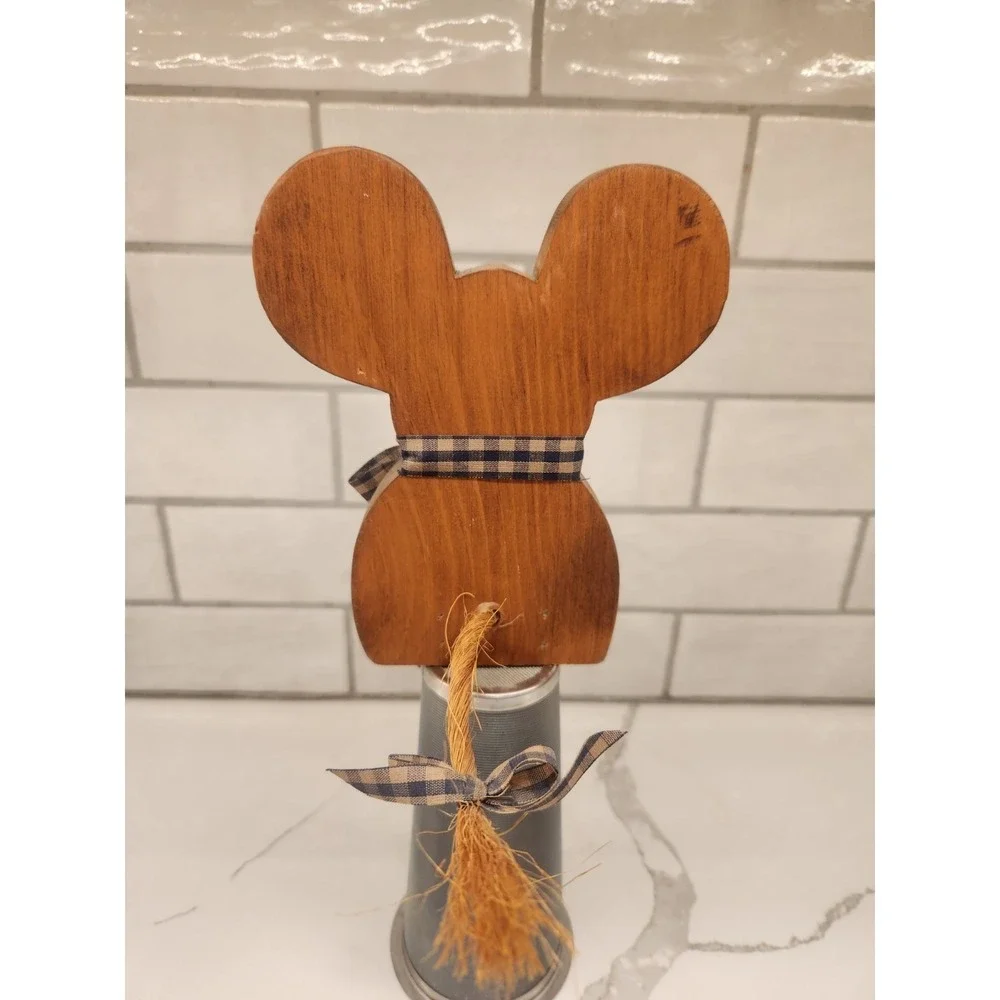 Vintage Mouse Wood Shelf Sitter Country Rustic Farmhouse Cottagecore W/Blue Bow‎